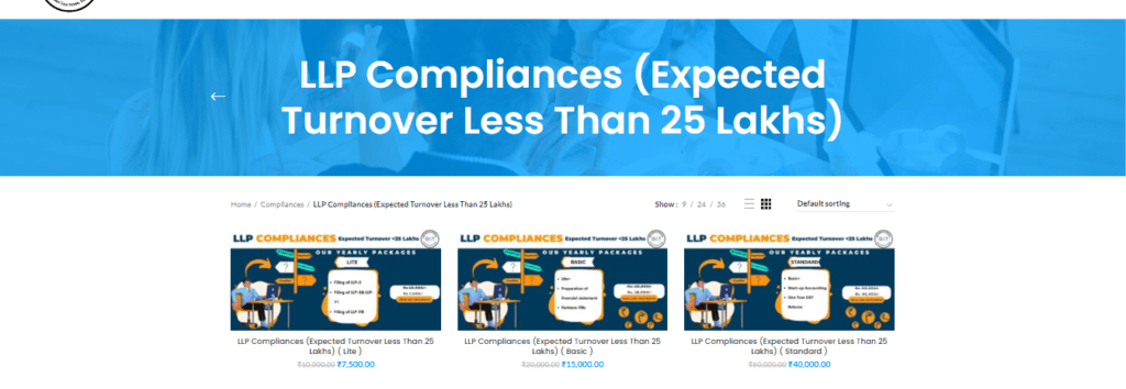 Infographic comparing three LLP compliance plans – Lite, Basic, and Standard – showing key features such as annual filing, audit support, and compliance management. Icons represent small, medium, and large businesses to highlight the suitability of each plan based on company size.